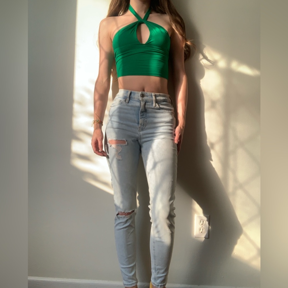Topshop light wash distressed Jamie jeans